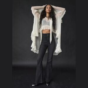 Free People We The Free Jayde Flare Jeans Size 27 Black | High Rise Corset